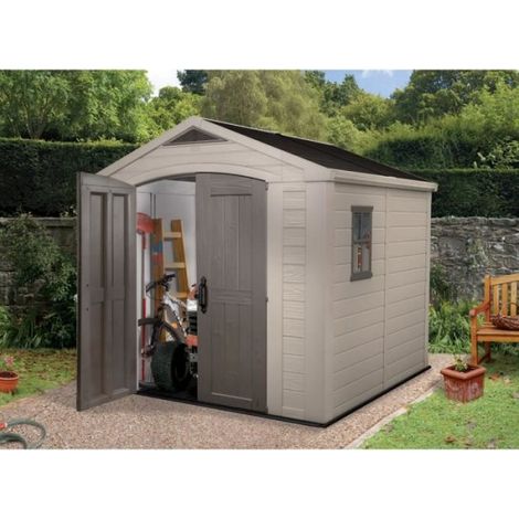 Keter – Abri de jardin résine 6,6 m² – Puits de lumière intégré – Étages inclus pour rangement – Montage sur sol à niveau
