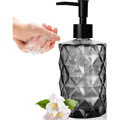 Distributeur de Savon,7.5 x 17.5cm, Noir, 330ml Distributeur Savon Liquide Vaisselle, Distributeur Savon Noir Salle de Bain, Distributeur Savon en Verre, Distributeur Savon pour Lotion Gel Douche Savo (1/5)
