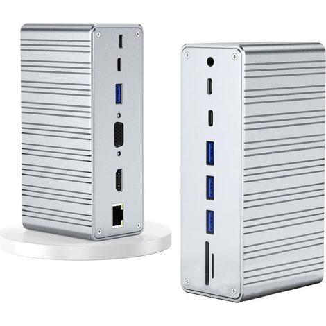 Applicable Station d'accueil Verticale 13 en 1 Type C, concentrateur USB-C 3.0, Compatible avec la Projection 4K@30Hz HDMI/VGA, Charge Rapide PD 100W, Port Gigabit Ethernet, Double Emplacement pour (1/5)