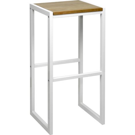 Pack de 2 taburetes altos iCub 36x32x75 cm Blanco en madera maciza de pino acabado vintage estilo industrial Box Furniture (1/4)
