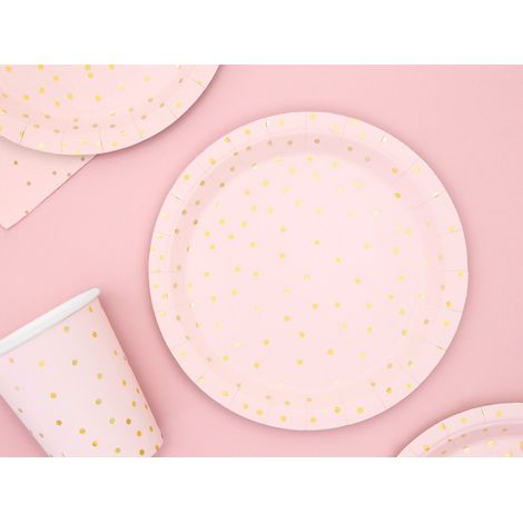 Assiettes à pois, rose clair, 18 cm, lot de 6 (1/3)