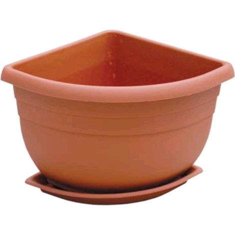 Vaso + Sottovaso Angolare Angelica Ics Pp Terracotta Cm 21X21 H.Cm 18 - 1 Pz