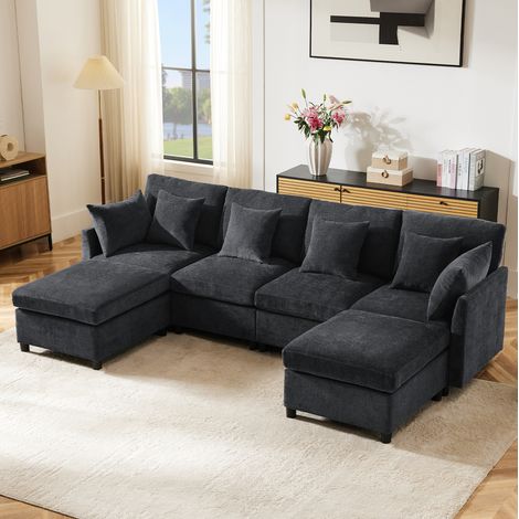Sofa modular chenille U Form Grau 278 161 OKMYHOME (1/5)