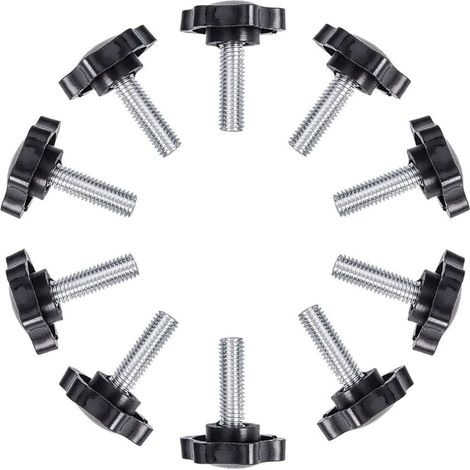 Vis à oreilles, Lot de 10 vis moletées filetées à tête étoile en plastique durable, boutons de poignée en fer, vis de serrage pour loquet de machines, M6x25mm