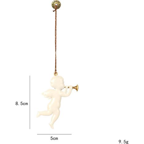Décorations de sapin de Noël en métal, mini suspensions style nordique, ornements festifs en forme d’ange avec trompette, accessoires pour arbre de Noël, lot de 2 pièces (1/4)