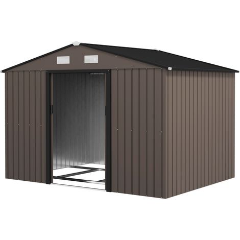 Abri de jardin 5,4 m² 2,77x1,95x1,92 m kit de fondation porte coulissante ventilations acier galvanisé, marron (1/5)