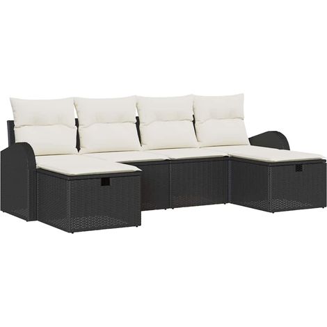 Garden Sofa Set with Cushion 6 pcs Black Poly rattan vidaXL