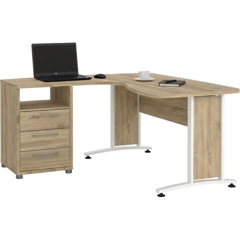 Dmora - Schreibtisch Estong, Mehrzweckschreibtisch, Bürotisch für PC, Eckschreibtisch, 159x150 h75 cm, Eiche und Weiß