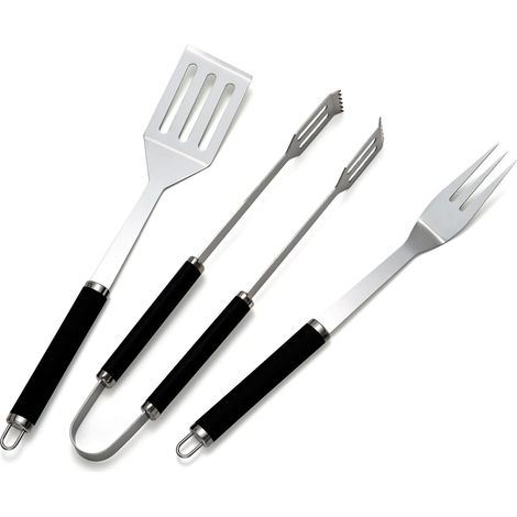 SET 3 ACCESSORI BBQ IN ACCIAIO INOX E PP.