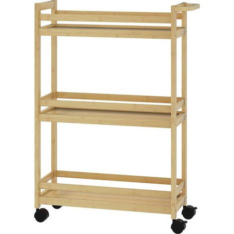 Étagère de rangement de salle de bain en bambou à 3 niveaux avec roulettes pour cuisine, salle de bain, salon - naturel (1/5)