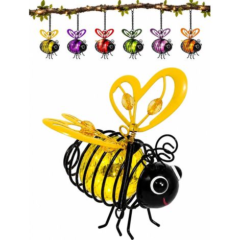 1 PACK Lanterne Solaire Abeille Suspendue, Lumière LED Chaude, Décoration de Jardin pour Arbre, Terrasse et Véranda(Jaune) (1/5)