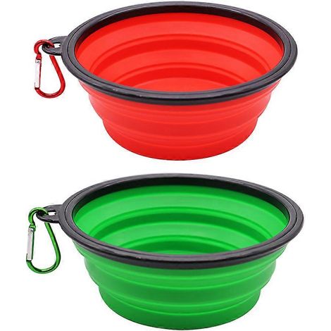 Lot de 2 gamelles de voyage pliables de 1000 ml pour chiens et chats, gamelles portables pour l'eau, plateaux d'abreuvement pour le camping avec 2 attaches - Style 2 (1/5)