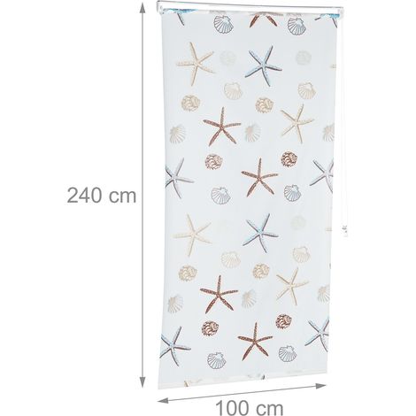 Estor de ducha semi-transparente moderno enrollable 240 x 60 x 5 cm ambiente oceánico de PVC blanco 130007009 (1/5)