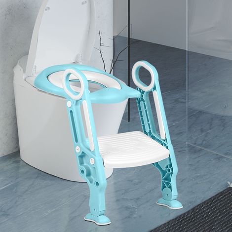 Siège Toilette Enfant Pliable et Réglable,Réducteur de WC Pour Enfant  Réducteur de Toilette Bébé pour D'apprentissage à la Propreté (bleu clair) (1/5)