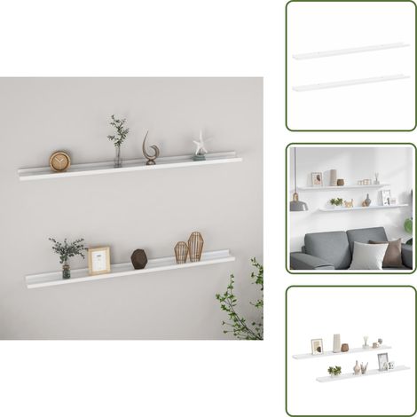 Wandregale 2 Stk. Hochglanz-Weiß 115x9x3 cm - Wandregal - Regal Weiß - Schreibtischregal - Dekorationselement - Wandshelf (1/5)