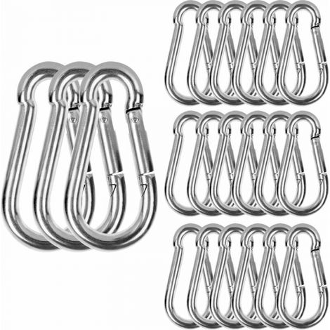 Mosquetones de acero inoxidable M6, 20 piezas de mosquetones adjuntos de alta resistencia - Mosquetones de acero inoxidable Capacidad de carga de 120 kg/260 lb, 304 vueltas, 60 mm x φ6 mm (1/5)