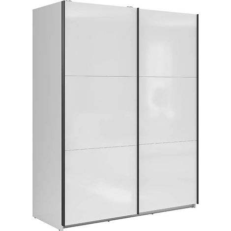 Armoire à 2 portes coulissante coloris Blanc brillant - Longueur 153,5 x Profondeur 60 x Hauteur 195,5 cm (1/4)