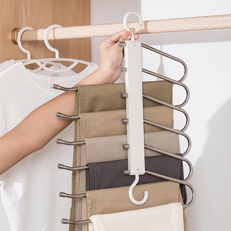 Non Slip 6 Tier Stainless Steel Pant Hangers Set (1/5)