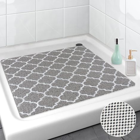 Tapis de douche antidérapant 60 x 60 cm, en PVC, doux et confortable, à séchage rapide, pour receveurs de douche (gris B, 60 x 60 cm) (1/5)