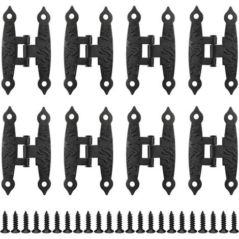 Lot de 10 mini charnières papillon noires avec vis, loquet décoratif en relief antique, charnières affleurantes pour portes de meubles, armoires, cof (1/5)