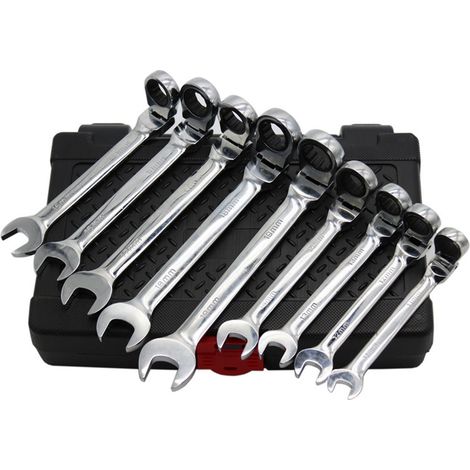 [JAMAIS UTILISÉ]Jeu de 12 clés à cliquet en acier chrome vanadium, 8-19 mm, tête flexible et tête fixe, double usage, 72 dents, avec coffret de rangement. (1/2)