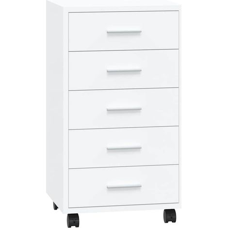Commode Salon,Buffet,Armoire à tiroirs avec roulettes Blanc brillant Bois ingénierie -75042 (1/5)