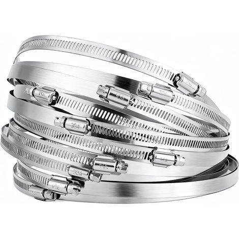 Collier de Serrage Inox Lot de 10 Colliers de Serrage Métalliques 175–197mm, Colliers Réglables en Acier Inoxydable pour Maison, Auto tuyau de piscine, Réservoir de gaz, tuyau d'arrosag (1/5)