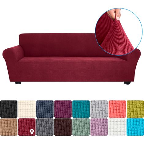 Housse extensible pour canapé 4 places, en spandex antidérapant et doux, lavable, idéale pour le salon, les enfants et les animaux de compagnie (rouge vin) (1/5)
