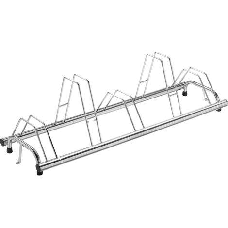 ANDRYS - Rastrelliera Porta Biciclette a Terra, con Sistema di Posteggio Alto e Basso, con Tappi in Pvc Neri, in Acciaio Inox, Colore Grigio, 140 x 42 x 150 cm, 5 Posti