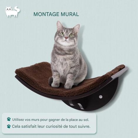 Mur d'escalade pour chat, étagère pour chat, coussin moelleux mural, mobilier mural pour chat jusqu'à 4,5 kg, marron (1/4)