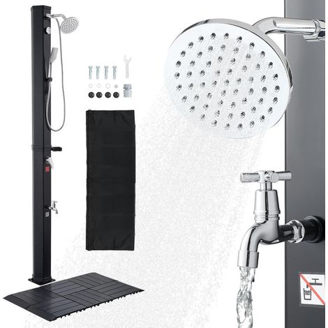 Montage Facile Douche Solaire 40L Autoportante Eau Chaude Réglable avec Douchette et Robinet Pieds pour Jardin Piscine (1/5)