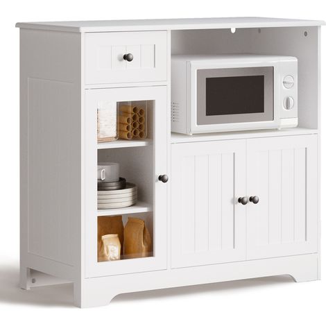 Aparador de Cocina Bealife Mueble Blanco con 1 Cajón 3 Puertas y 4 Estantes Para Comedor Baño 90 x 40 x 82 cm (1/5)
