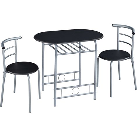 Yaheetech – Ensemble table à manger 3 pièces avec 2 chaises – Porte-bouteilles intégré – Dimensions table 80x53x75,5cm – Pour petits espaces, cuisine, studio noir