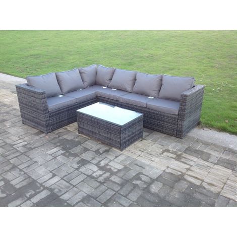 Fimous Rattan Corner Sofa Set Rectangular Oblong Coffee Table Outdoor Garden Furniture In Grey Mix 6 Seater With Seat And Back Cushion Left Hand (1/3)