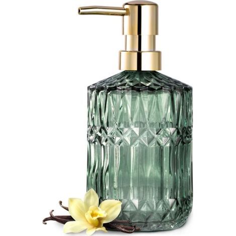 Distributeur de Savon en Verre Transparent Design Élégant avec Pompe ABS, Parfait pour Cuisine et Salle de Bain, Vert (1/4)