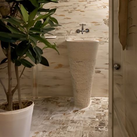 Vasque sur Pied en pierre naturelle Travertin beige layée - Ti'ma Stone - À l'unité - Ti'ma Stone (1/2)