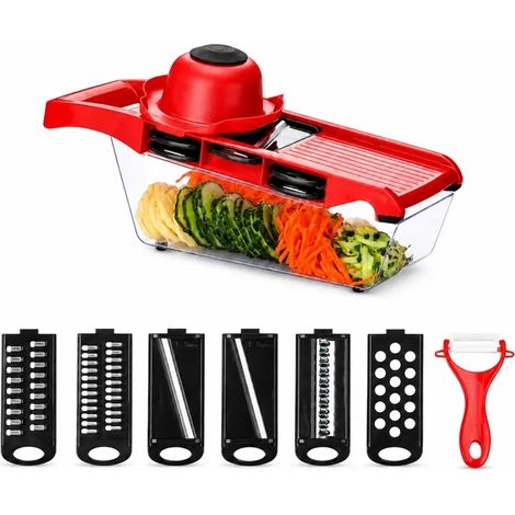 Coupe légumes manuelle multifonction 11 en 1 - Vantory - Ustensile de cuisine avec lames inox Bac collecteur transparent pour fruits (1/4)