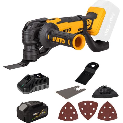 Outil Polyvalent 20V Batterie lithium 4Ah Poncer Couper Gratter Scier 11 Accessoires + Chargeur VITO (1/5)