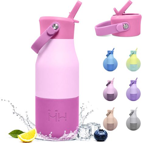 Gourde Isotherme 500ml, Gourde Inox avec Paille, Bouteille avec Manchon en Silicone, Bouteille Isotherme Double Paroi, sans BPA, pour l'école, Bureau, Extérieur, Camping (1/5)