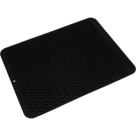 Tapis de séchage vaisselle en silicone PrimeMatik – 405 x 307 mm, noir, résistant et facile à nettoyer (1/4)