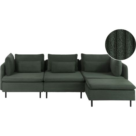 Modular Left Corner 3 Seater Sofa Green Corduroy Sectional Sofa Modern Design EGERIS