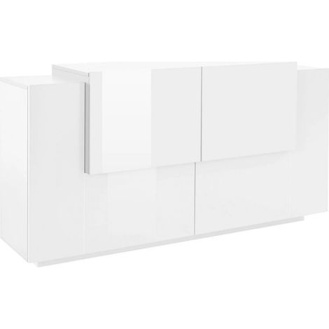Madia 2 ante 4 cassetti per Soggiorno Moderna 160x40/45x86cm - ZENITH - Colore: bianco laccato (1/4)