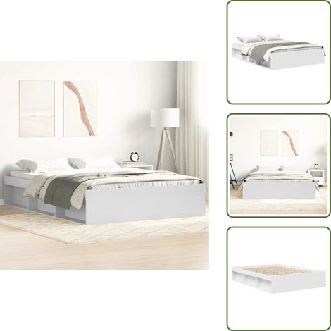 The Living Store Giroletto Bianco 140x190 cm - Letto con scomparti