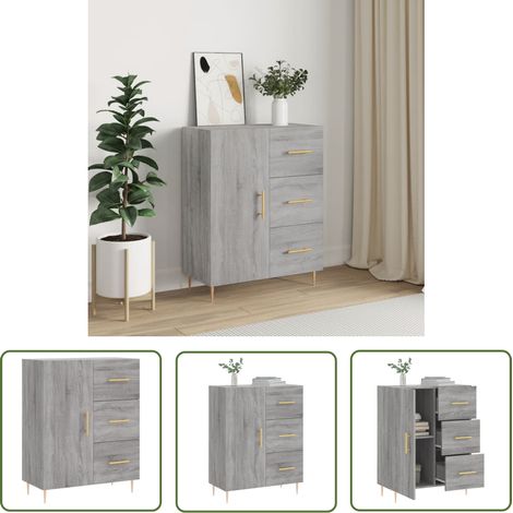 The Living Store Sideboard Grau Sonoma 69,5x34x90 cm Holzwerkstoff - Schreibtisch - Wohnzimmermöbel - Sideboard - Regal - Grau (1/5)