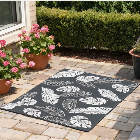 Tapis d'extérieur en plastique réversible 182 x 274 cm gris (1/5)