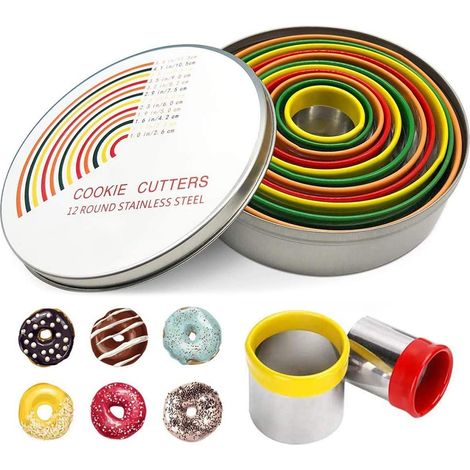 12 emporte-pièces ronds en acier inoxydable - lot de moules à pâtisserie pour donuts et scones - cercles à biscuits et bagues à gâteau