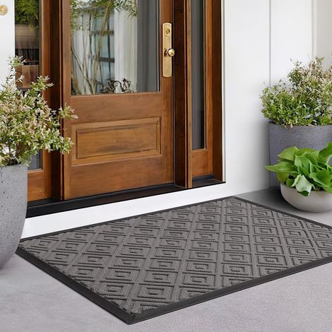 Paillasson Exterieur Entree 80x120cm, Tapis Exterieur Resistant Pluie Antiderapant, Drainage Tapis Entree Interieur, Tapis de Porte Lavable pour Balcon, Jardin, Couloir, Gris (1/5)