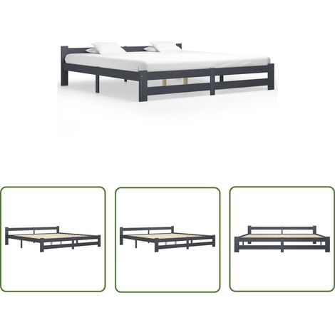 Lit adulte pour 2 personnes, Structure de lit, Assemblage Facile, Gris foncé Bois de pin massif 200x200 cm OIB3620E (1/5)