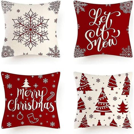 Weihnachtskissenbezug, 4-teilig, Weihnachtsmotiv, Baumwolle und Leinen. (1/4)
