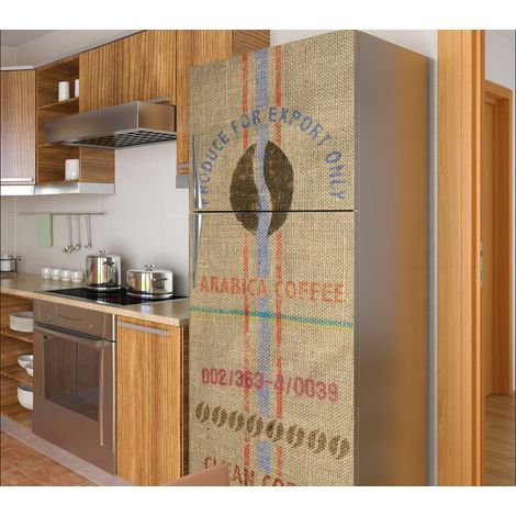 Sticker Réfrigérateur Trompe l'oeil, Toile de Jute Arabica, Effet Réel Garanti, 59,5 cm x 180 cm, Décoration Intérieure Originale et Unique (1/3)